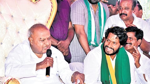 Former PM and JDS patriach HD Deve Gowda has been extensively campaigning for his grandson and NDA candidate Nikhil Kumaraswamy in Channapatna