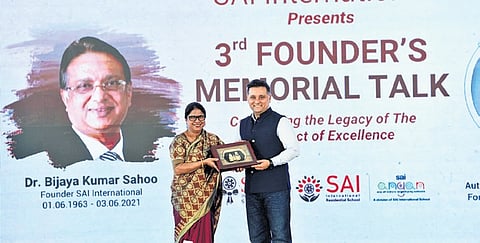 Author Amish Tripathi along with Sai International chairperson Silpi Sahoo 