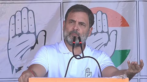 Congress leader and Lok Sabha LoP Rahul Gandhi addresses a public meeting in Dhanbad, Jharkhand, on Saturday, Nov 9, 2024.