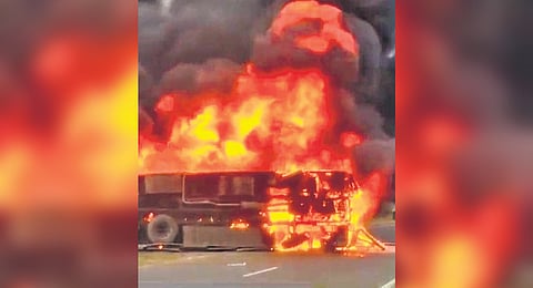 A leak in bus’ diesel tank could have caused the fire, police said