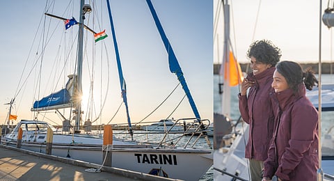 A collage of Indian Navy's sailors and the INSV Tarini which reached the Fremantle Harbour in Western Australia on Sunday.
