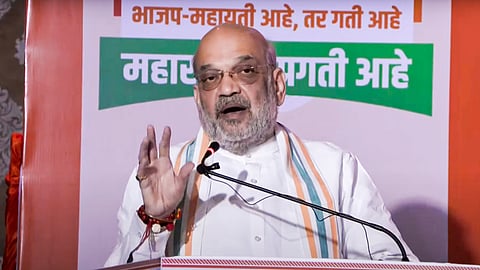Union Minister and senior BJP leader Amit Shah speaks at the release of the BJP's Sankalp Patra for Maharashtra Assembly elections, in Mumbai.