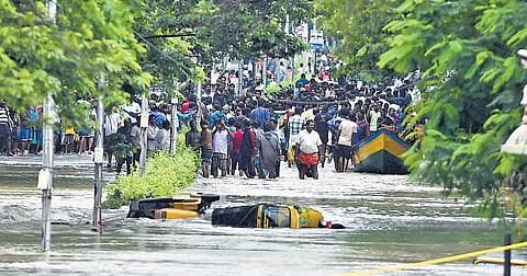 A waterlogged road near Kotturpuram in 2015
