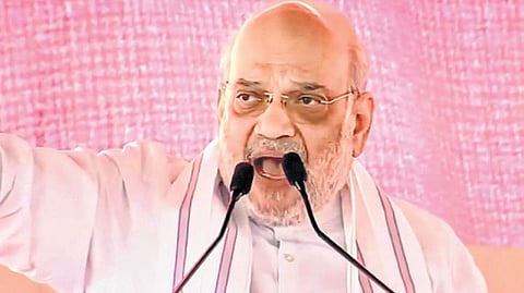 Amit Shah addresses a public meeting at Jharia in Jharkhand on Tuesday