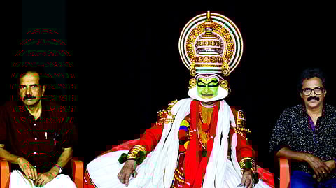 Gopi Ashan with Mopasang Vallath (right) and Rajasekhar P Vaikom during the project