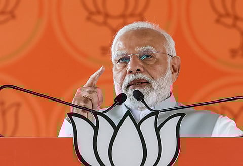 Prime Minister Narendra Modi addresses a public meeting ahead of the Maharashtra Assembly elections, in Chhatrapati Sambhajinagar, Maharashtra, Thursday, Nov. 14, 2024. 