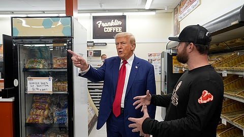 Republican presidential nominee and former US President Donald Trump visits Sprankle's Neighbourhood Market in Kittanning, Pa., Sept. 23, 2024.