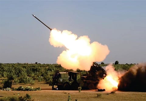 The precision strike variant for Pinaka Multiple Launch Rocket System is a totally indigenous weapon system designed and developed by Armament Research and Development Establishment. 