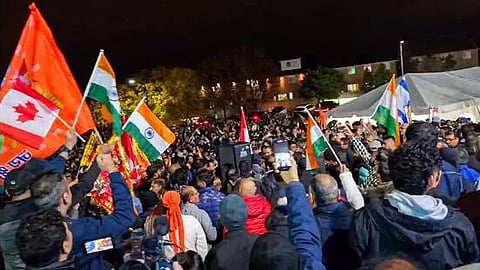 A massive crowd gathered outside Hindu Sabha Mandir in solidarity with the temple and the community after the Khalistani attack in Brampton on November 4. Image used for representation.