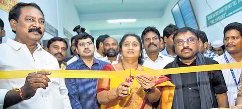 BC Welfare Minister S Savitha inaugurating a free coaching centre, for Mega DSC aspirants from BC & EBC categories, in Guntur on Saturday I Express