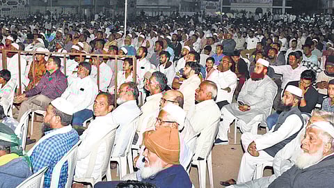 People attend Mushaira, a popular Urdu literary event in Nizamabad on Saturday.