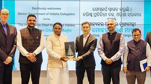 Chief Minister Mohan Charan Majhi with group president and CEO of Sembcorp Industries Ltd Wong Kim Yin and other dignitaries.