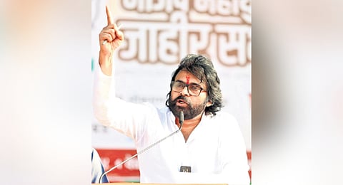 Dy CM Pawan Kalyan addressing a public gathering in Degloor 