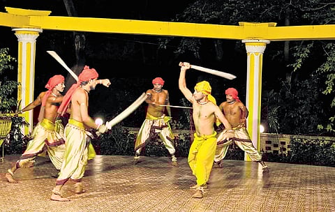 Artistes performing Chhau dance