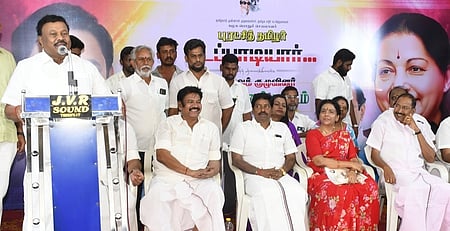 AIADMK treasurer Dindigul C Srineevasan  addressing party consulting meeting in Tiruchy.