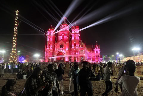 The Madre-de-Deus Church at Vettucaud in Thiruvananthapuram lit up with lamps