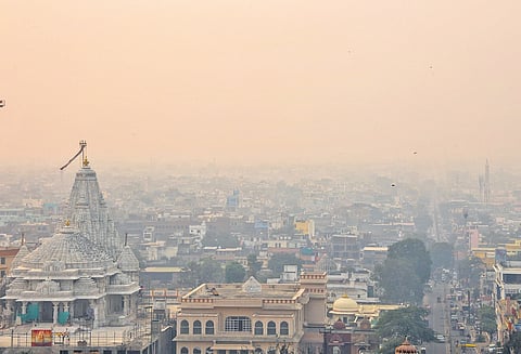 Fog engulfs the city skyline in Rajasthan’s Jaipur on Wednesday.