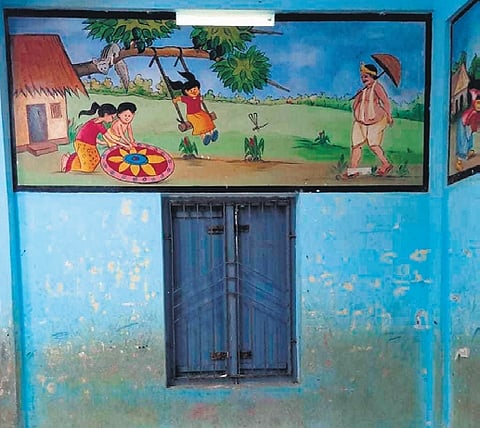 The wall of Government Fisheries LP School in Kadalundi, Kozhikode, which will be put on display in Abu Dhabi 