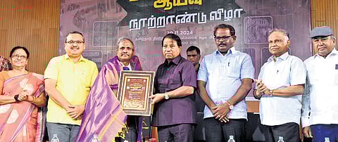 Dignitaries at the event organised by Tamiliyakkam in collaboration with the Department of Tamil Studies and Culture, Tamil Nadu Open University in Chennai on Wednesday