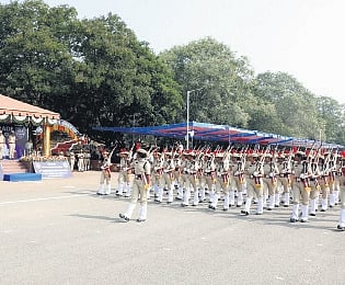 DGP Dr Jitender presides over the passing out parade of the 1,211 constables at the Telangana Police Academy on Thursday