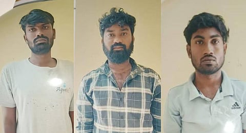 (From left): The accused  S Veerappan, S Madhankumar and S Chinnaraj, all from Vellore, sexually assaulted the Class 9 girl last week while she was relieving herself outside at night