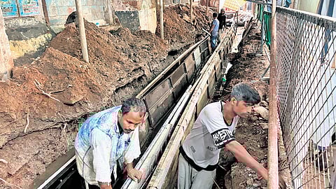 Drainage work being carried out a couple of days after a tourist fell into an open drain in the area and suffered injuries 