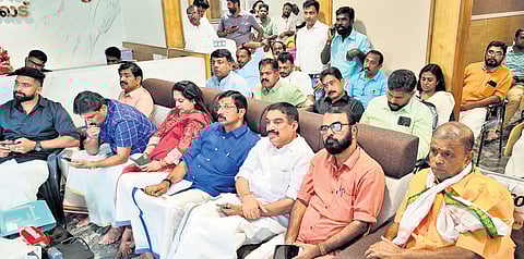 BJP workers watch election results at Palakkad district committee office