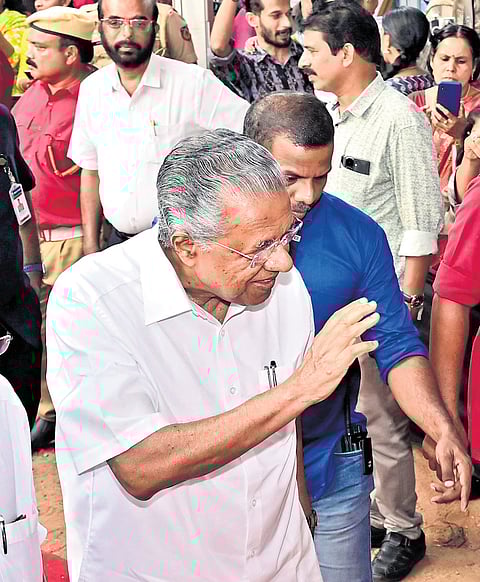 Chief Minister Pinarayi Vijayan arriving at the new Kozhikode South CPM area committee office on Sunday 