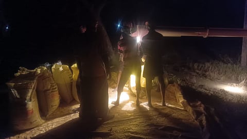 Harvesting of Kuruvai paddy was on near Kilvelur on Sunday night