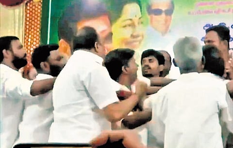 A video grab of the clash between AIADMK functionaries in Madurai went viral across social media on Monday 