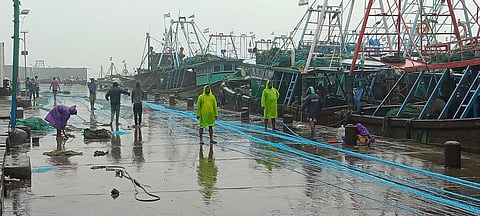 Heavy rains pouring at Nagapattinam fishing harbour on Tuesday
