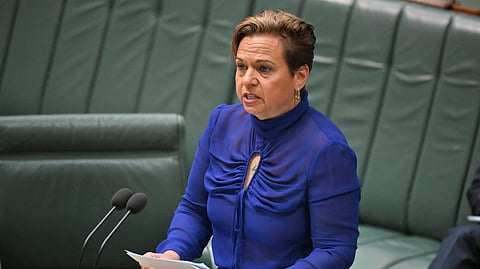 Australia's Minister for Communications, Michelle Rowland, introduces the Online Safety Amendment Bill in the House of Representatives at Parliament House in Canberra, Thursday, Nov. 21, 2024.