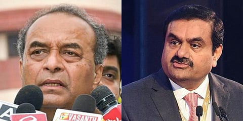 Former Attorney General of India and Senior Counsel Mukul Rohatgi (L) and Industrialist Gautam Adani