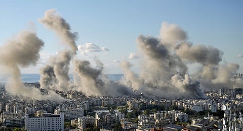 Smoke rises following an Israeli airstrike on Dahiyeh, in Beirut, Lebanon, Tuesday, Nov. 26, 2024. 