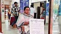 Kunnukuzhy ward councillor Mary Pushpam during a protest in front of corporation office on Wednesday