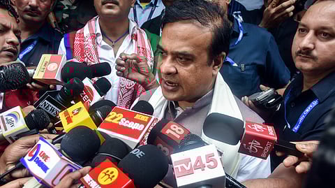 Assam Chief Minister Himanta Biswa Sarma speaks to the media.