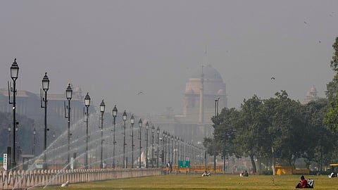 Rashtrapati Bhavan engulfed in a layer of smog, in New Delhi, Sunday, Dec. 1, 2024. The national capital continued to grapple with toxic air as its air quality remained in the 'very poor' category for the eighth consecutive day on Sunday. 