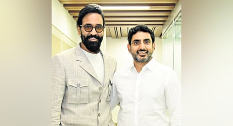  Film actor and Movie Artists Association (MAA) president Manchu Vishnu with HRD and IT Minister Nara Lokesh