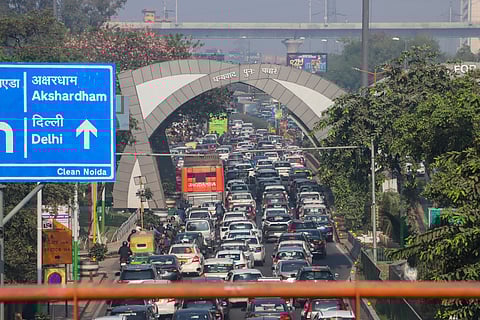 Traffic jam on a road near Delhi-Noida border.