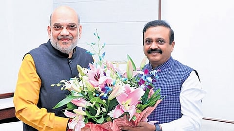 MP Vallabhaneni Balashowry with Union Home Minister Amit Shah in Delhi