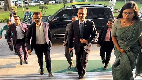 Indian High Commissioner to Bangladesh Pranay Verma enters the Ministry of Foreign Affairs. 