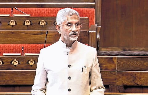 External Affairs Minister S Jaishankar speaks in the Rajya Sabha on Wednesday.
