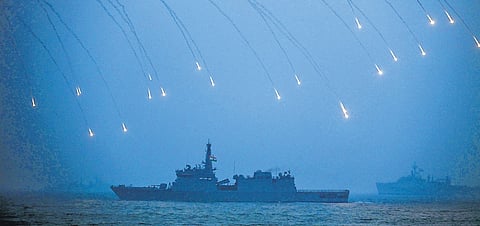Operational Demonstration being carried out during Navy Day at Blue Flag Beach, in Puri on Wednesday