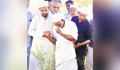 Mohammed Nazeer P, father of Mohammed Ibrahim, at the burial ceremony held at Central Juma Masjid, Ernakulam, on Tuesday 