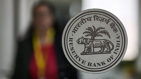 The Reserve Bank of India logo seen at its headquarters in Mumbai.