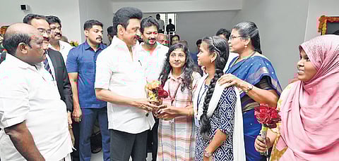 Chief Minister MK Stalin interacting with Presidency College students on Wednesday 