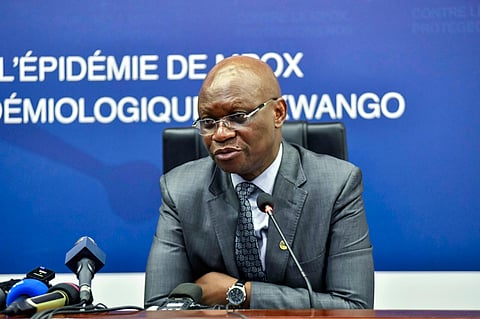 Congo's Health Minister Roger Kamba speaks, during a press conference, in Congo, Kinshasa, Thursday, Nov 5, 2024.