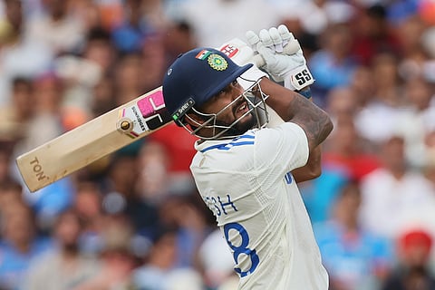 Nitish Kumar Reddy hits a six on day one of the second Test between Australia and India at the Adelaide Oval (Photo | AP)