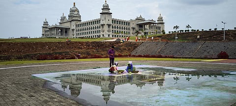 Preparations underway ahead of the Winter session of the Karnataka Legislative Assembly at Suvarna Vidhan Soudha, in Belagavi, Karnataka