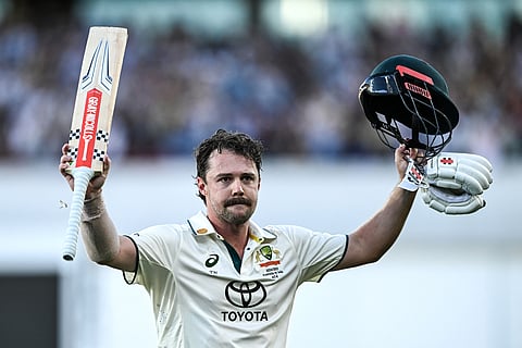Travis Head acknowledges the crowd after reaching his ton (Photo | AFP)